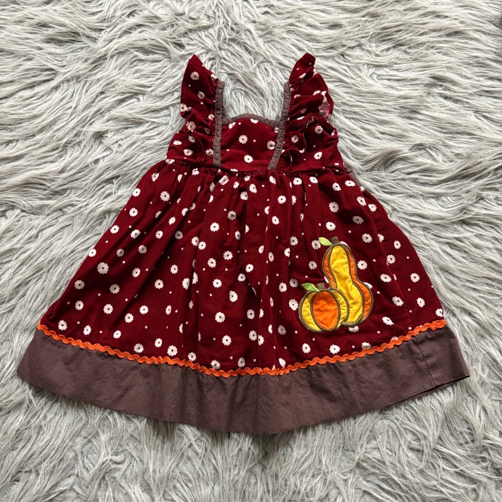 Lil Cactus Baby Girl Dress Corduroy Pumpkin‎ Applique Ruffle Strap 3-6 Months